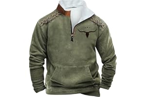 Pisexur Men's Fashion Hoodies & Sweatshirts 1/4 Zip Pullover Mens Cowboy Western Aztec Lapel Sweatshirt Casual Print Pullover