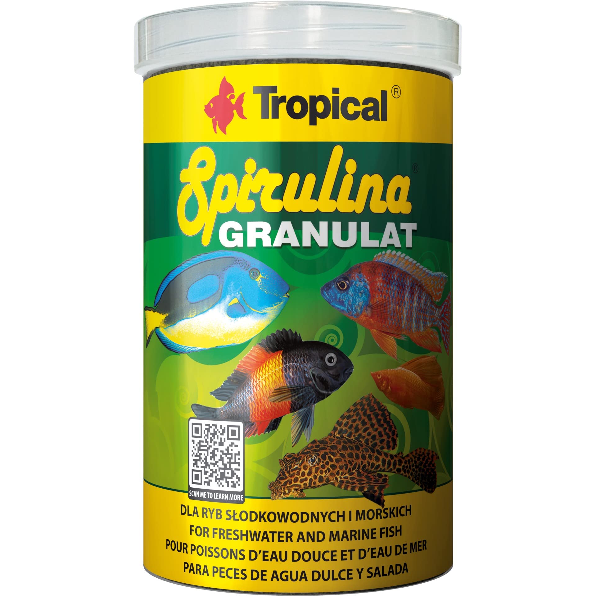 SPIRULINA GRANULAT 1000ml / 440g - slowly sinking granules with spirulina for herbivorous & omnivorous fish (growth, color & health boost)