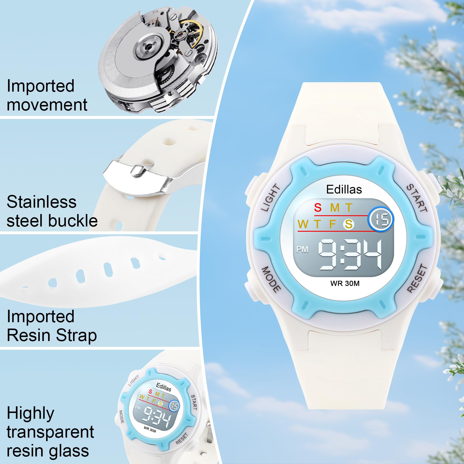 Edillas Kids Watch Digital for Girls Boys, Children Waterproof Watches Multi-Functional with LED Backlight Alarm/Stopwatch for Student Ages 4-13