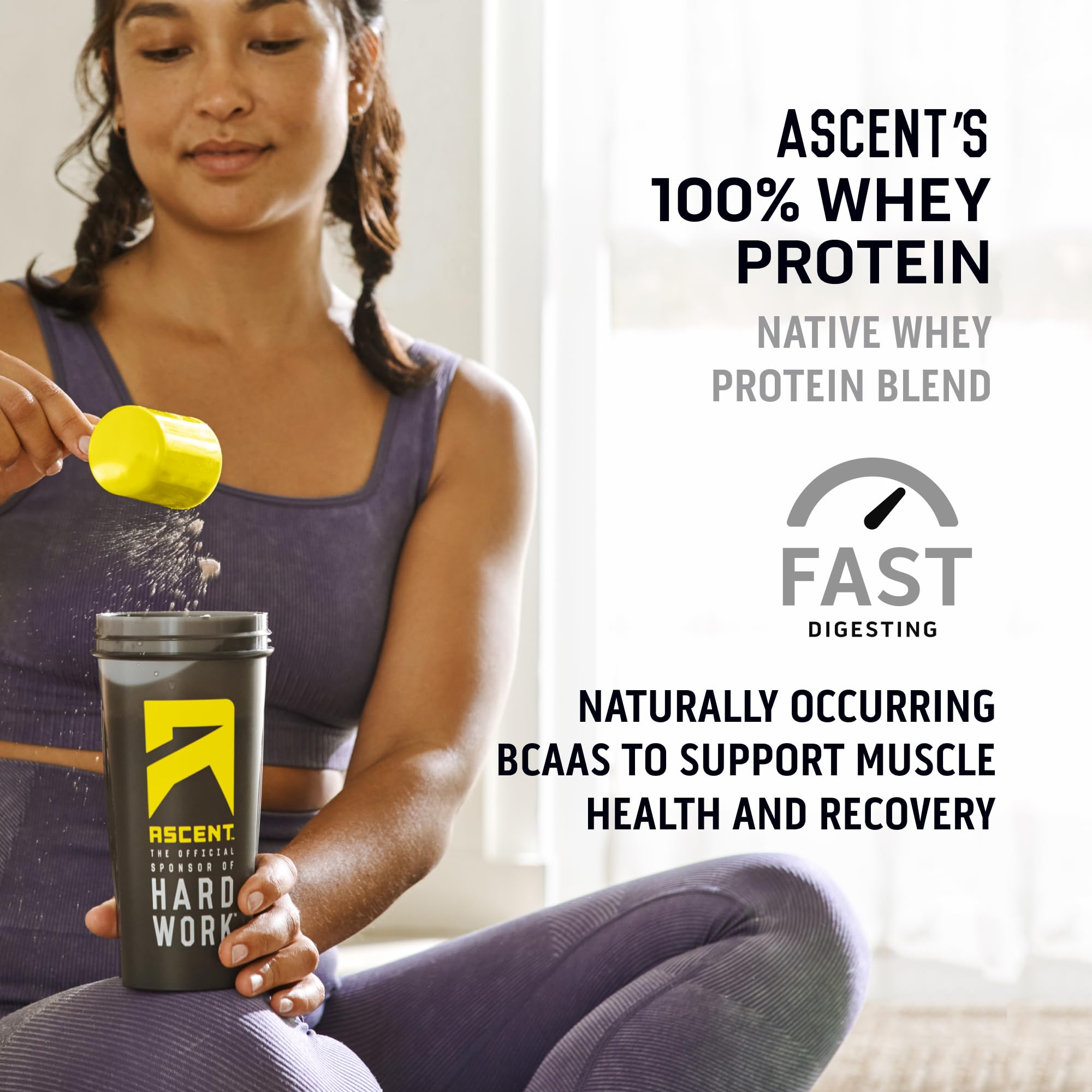 Ascent 100% Whey Protein Powder - Post Workout Whey Protein Isolate, Zero Artificial Flavors & Sweeteners, Gluten Free, 5.5g BCAA, 2.6g Leucine, Military Exclusive, Mocha Cold Brew 1.7 lb