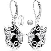 Hummingbird Earrings for Women S925 Sterling Silver Purple Hummingbird Dangle Earrings Memorial Cute Bird Flower Jewelry Mothers Day Gifts