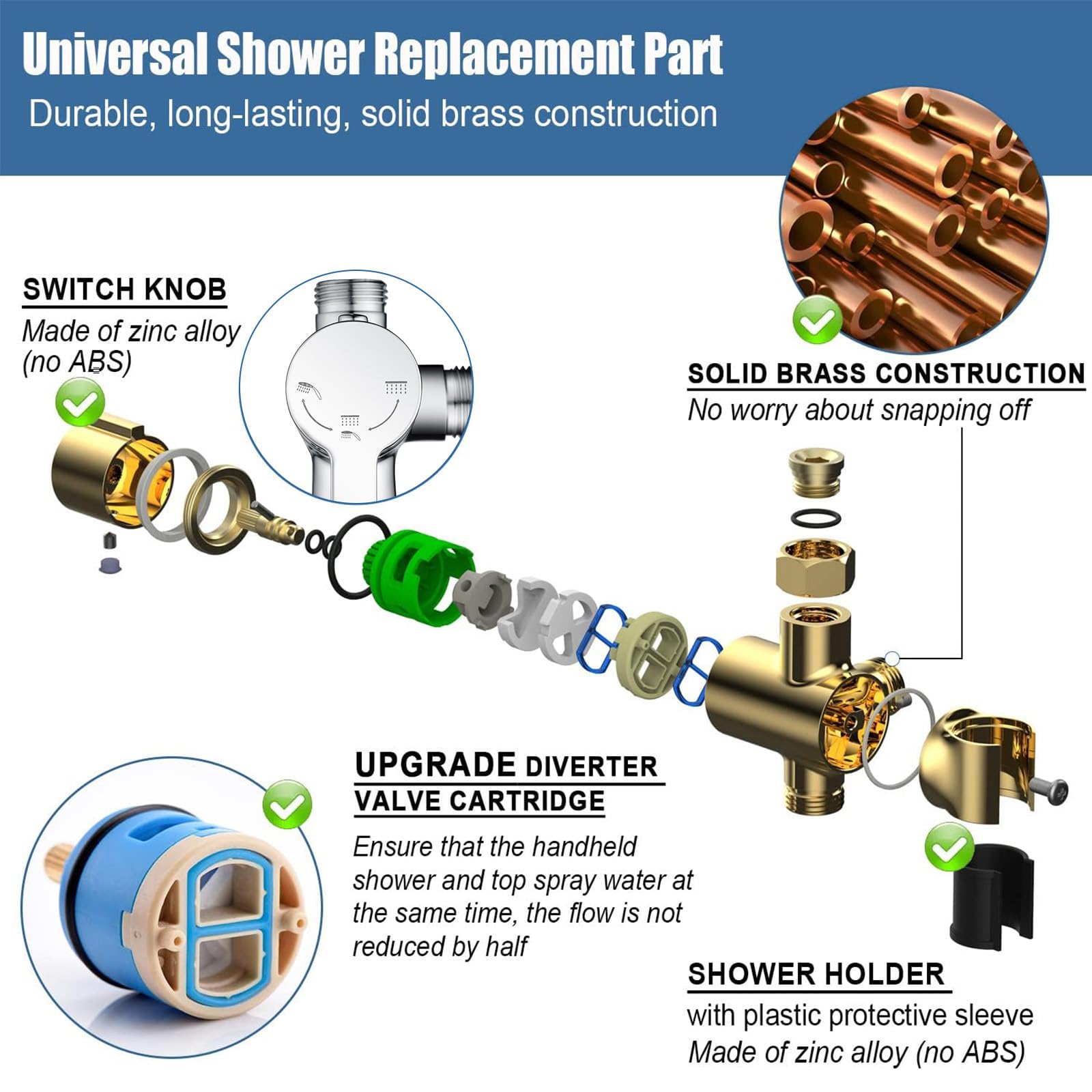 High Pressure All Metal 3 Way Shower Diverter Valve With Hand Shower ...