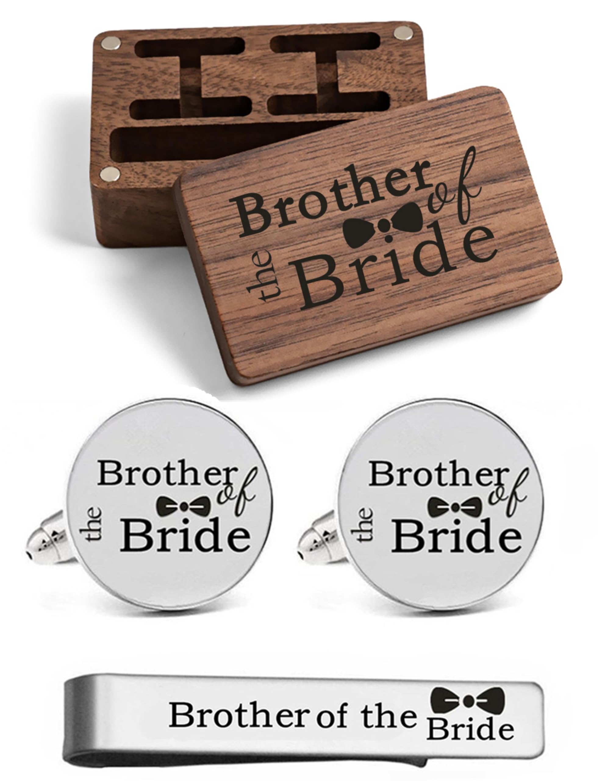 Kooer Custom Personalized Cufflinks & Tie Clip Set Wedding Jewelry Cufflinks Engraved Gifts for Men, silver-and-stainless-steel, cufflinks tie clip tie tack
