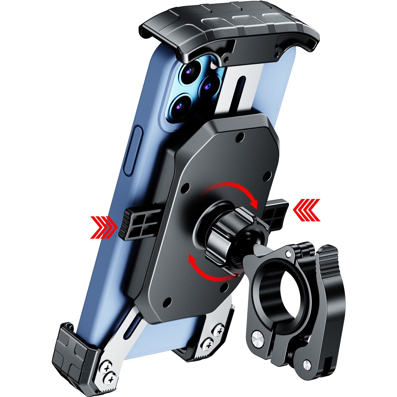 Kewig Bike Phone holder - Adjustable Motorbike Phone Holder, Motorcycle Phone Mount with Aluminum Alloy Mounting Base, Tool-Free Installation Bike Phone Holder for Bike Fit 4" - 7" Cellphones