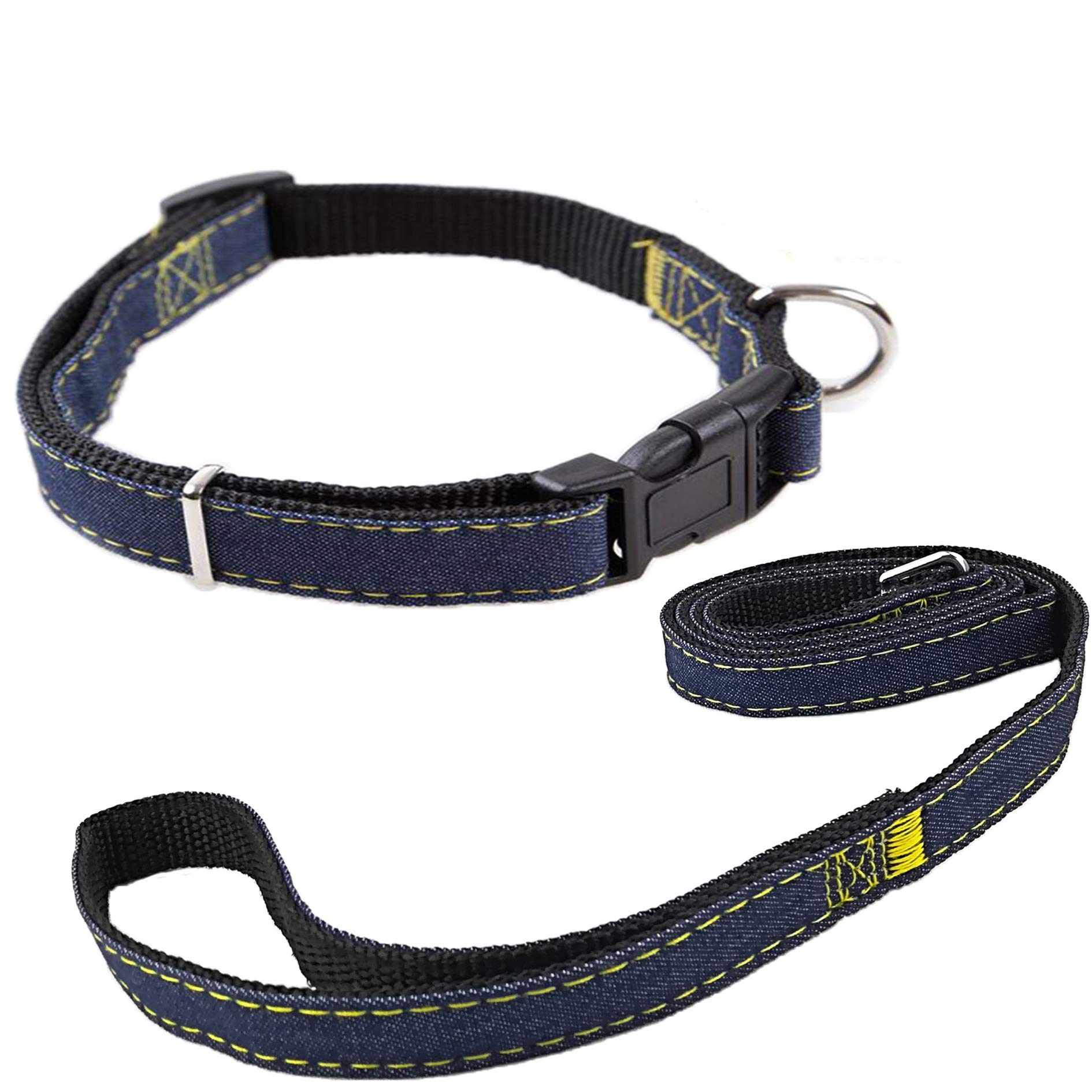 Newtensina Fashion Dogs Collar and Leash Set Denim Cloth Puppy Collar with Leashes for Dogs - Black - M