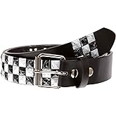Snap On 1 1/2" White & Black Checkerboard Punk Rock Studded Belt