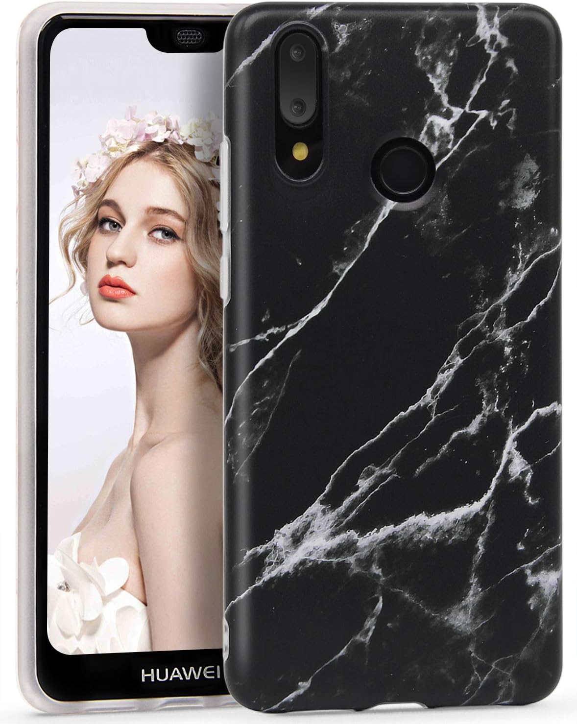 CIUTEK Case for Huawei P20 Lite, P20 Lite Marble Case Slim Anti-Scratch Shockproof Cover Matte Finish Flexible Clear Transparent TPU Bumper Soft Case for Huawei P20 Lite/Nova 3e (Black #2)