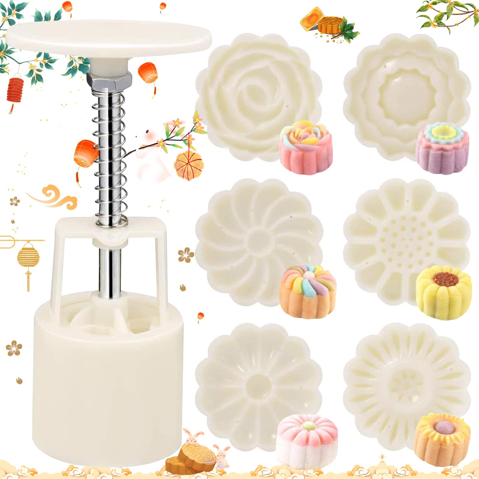 Moon Cake Mold Press Set Moon Cake Mold Flower Moon Cake Mold for Moon Cakes, Biscuits, Pumpkin Pie, Soft Candy, Biscuits, Flower Cakes