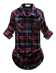 Match Womens Button Down Flannel Plaid Shirts roll