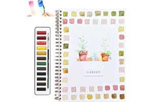 BOOMY LINS Watercolour Workbook Set for Beginners - Includes 12 colours of paints and brushes, Adult Colouring Workbook, Perfect tool for learning watercolour painting, Spiral Flat Pages (Garden)