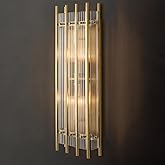 Modern Brass Wall Sconce,25in Grand Rectangular Ribbed Glass Wall Sconces,Indoor Hardwired Gold Wall Sconces for Large Spaces