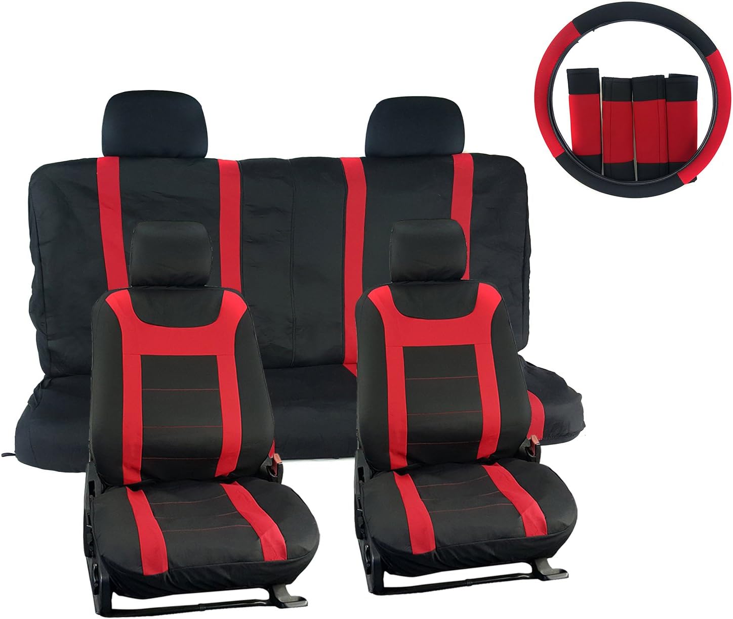 APZONA Universal Seat Covers 17pc Set Black and Red Fit Most Cars, Trucks, SUVs, Vans