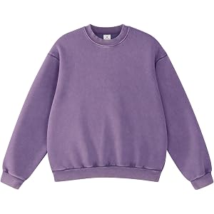 FAIABLE Womens Acid Wash Crewneck Sweatshirt Oversized Fleece Heavyweight Sweatshirts Unisex Vintage Cotton Pullover