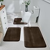 HUXMEYSON 3 Piece Bathroom Rug Set, Soft Velvet Memory Foam Bath Mats, Quick Dry & Washable, Non-Slip PVC Backing Bath Rugs for Bathroom Floor, Tub, and Toilet - Brown