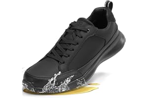 SPIEZ Mens Non Slip Shoes, Waterproof Oil Resistant Food Service Shoes, Lightweight Breathable Work Walking Sneakers Black US7.5-12