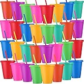 Sieral Cups with Straws and Lids Kids Tumbler with Straw Reusable Water Bottle Iced Coffee Travel Mug Adults Plastic Cups for Parties 16 oz (Candy Colors,30 Pack)