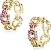 925 Sterling Silver Post Hoop Earrings for Women Multicolored Crystal Cubic Zirconia Chunky colorful Hoop Earrings Fashion Jewelry Gifts for Her
