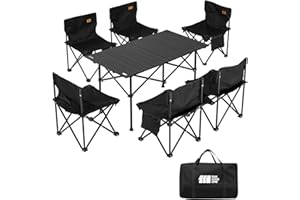 TXZ OUTDOOR Camping Folding Chair and Table Set,Portable Picnic Table with Seats for More People Collapsible Camping Compact Table with Carrying Storage Bag for Outdoor Travel, Garden Party, BBQ, Picnic