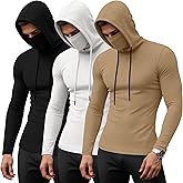August Alley 3 Pack Men's Sports Hoodies with Mask Compression Long Sleeve Thermal Shirts Base Layer Tees Running Pullover