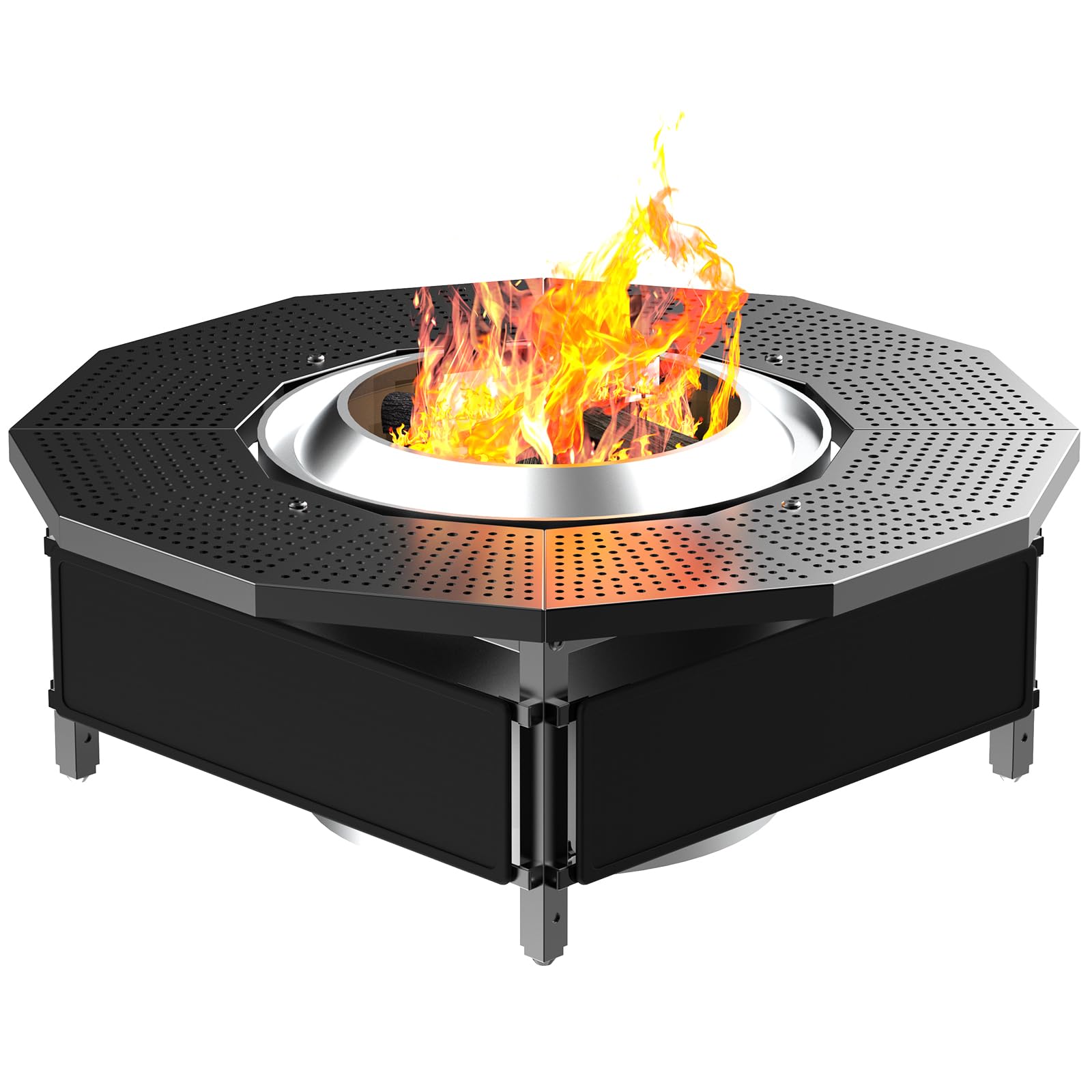 Photo 1 of **FOR PARTS ONLY HAS DAMAGED PIECES*** Lezbanz Fire Pit Surround Tabletop Use for Solo Stove Bonfire Ranger Yukon 2.0, Adjustable Surround Tabletop for Solo Stove Mesa with UV-Resistant Outdoor Fabric, Metal Black for Indoor Outdoor Use