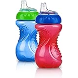 Nuby 2 Piece No Spill Easy Grip Trainer Cup 10 oz, Blue/Red