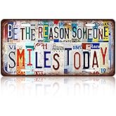 Vintage License Plate Wall Decor Be The Reason Someone Smiles Today Metal Tin Sign For Bar Home 12 x 6 Inches