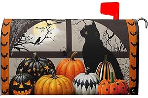 MIAOQUHE Black Cat Halloween Mailbox Covers Magnetic Standard Size 21"x18" Fall Halloween Pumpkins Magnetic Mailbox Covers Halloween Mailbox Decorations Letter Post Box Cover Wrap Garden Yard Outdoor Decor