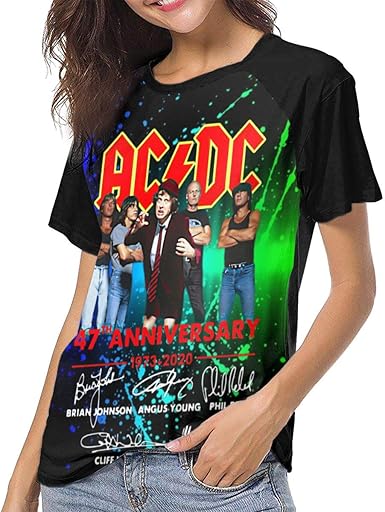 Acdc 47th Anniversary 1973 2020 Woman Baseball Tee Shirts Short Sleeve Top T Shirt At Amazon Women S Clothing Store