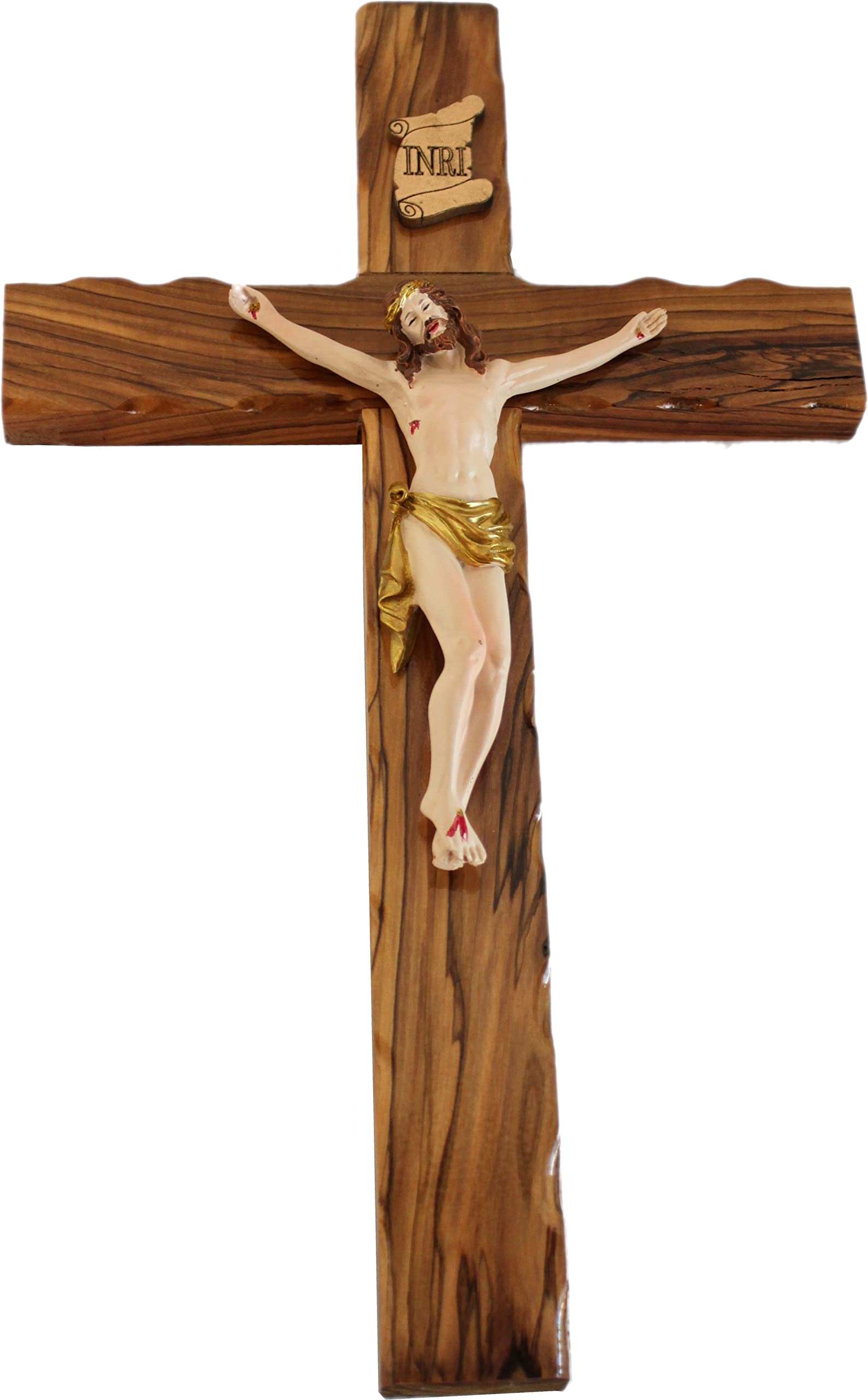 Holy Land Market Olive Wood Cross from Bethlehem - Includes Certificate & Prayer Card, 14 Inch Wall Hanging Decor