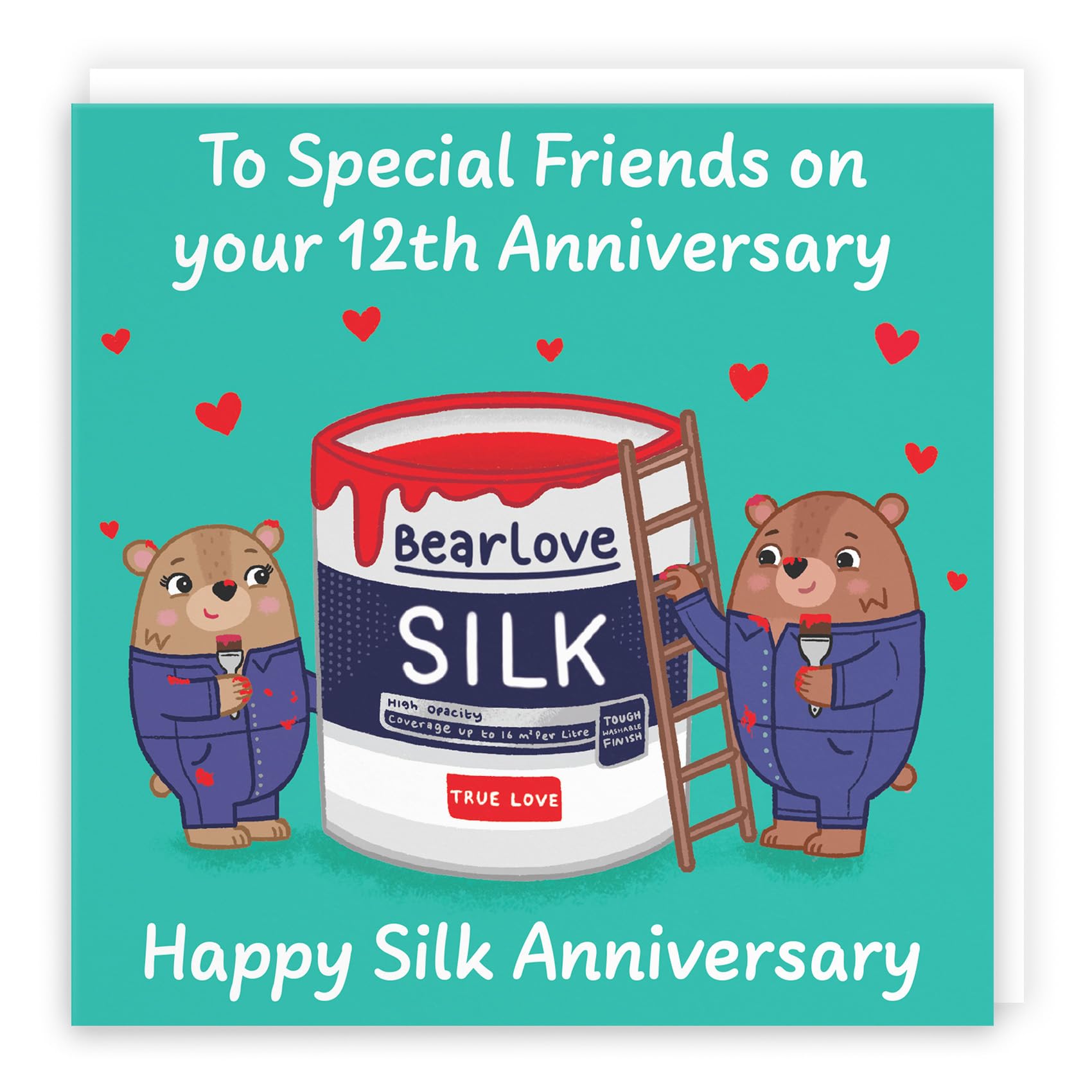 Hunts England - Special Friends 12th Anniversary Card - Silk Anniversary - 12 Years - Cute Fun Bears Card - Love Story Collection
