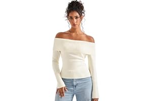 SUUKSESS Women Off Shoulder Sweaters Long Sleeve Ribbed Knit Going Out Fall Tops Blouse