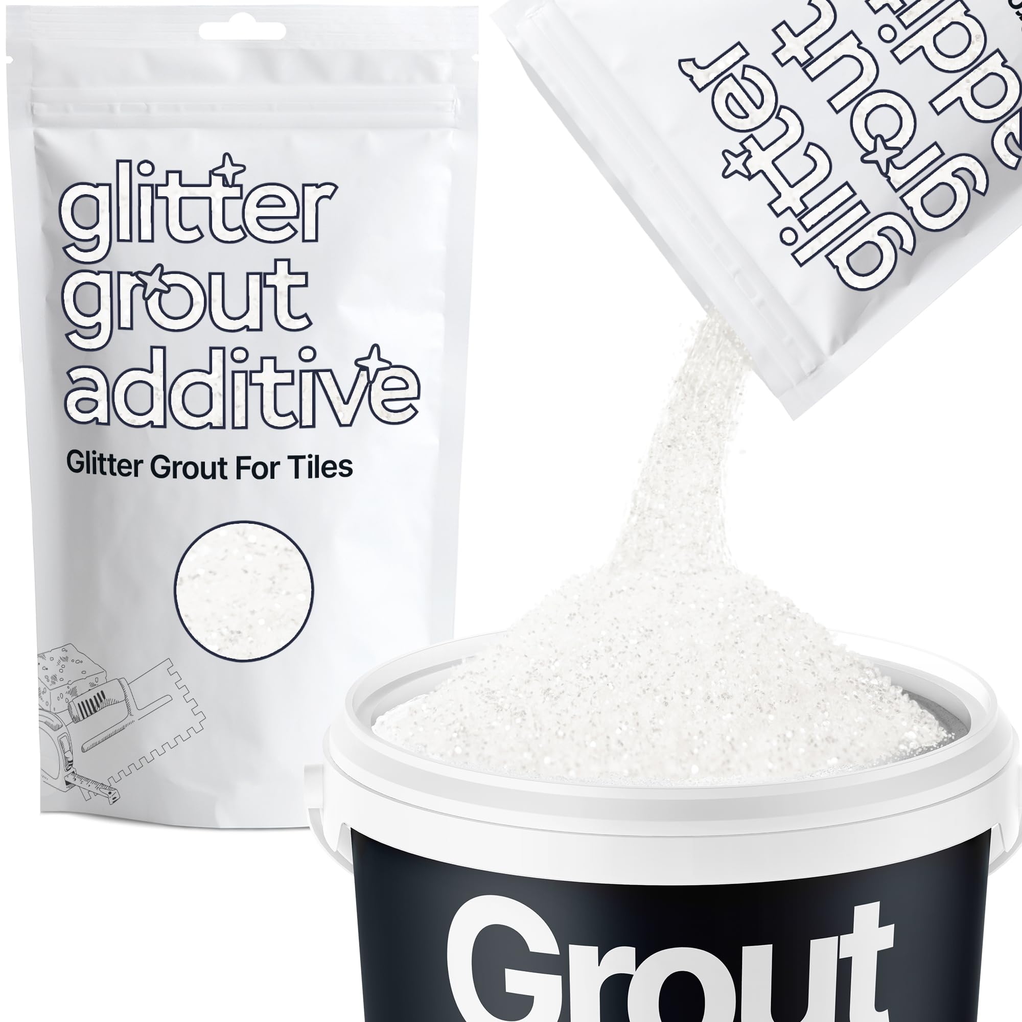 Hemway White Iridescent Glitter Grout Additive 100g Metallic Flakes for Adding Sparkle to Kitchen & Bathroom Tiles | Enhance Your Indoor Grouting Projects with a Durable Sparkly Effect