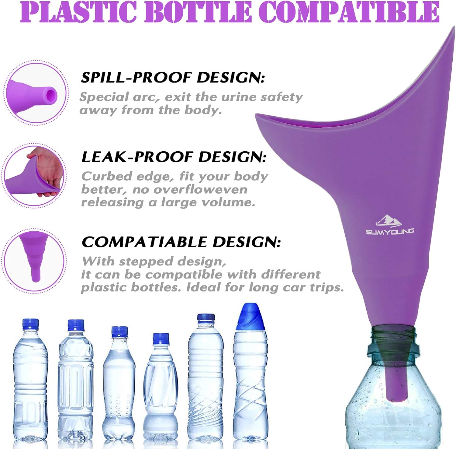 Female Urination Device, Foolproof Female Urinal Allows Women to Pee Standing Up, Portable, Compact, Lightweight Design for Camping, Hiking, Music Festivals, with Drawstring Bag and Carabiner-Purple : Sports & Outdoors