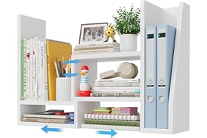 NUTIKAS Desktop File Organizer Desk Organizer Shelf - White Office Organization Shelves for Top of Desk Organizers and Accessories Corner Bookshelf Table Top Shelving Small Hutch Decorations for Women Office