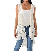 Women's Crochet Lace Vest Boho Sleeveless Kimono Irregular Hem Cardigan