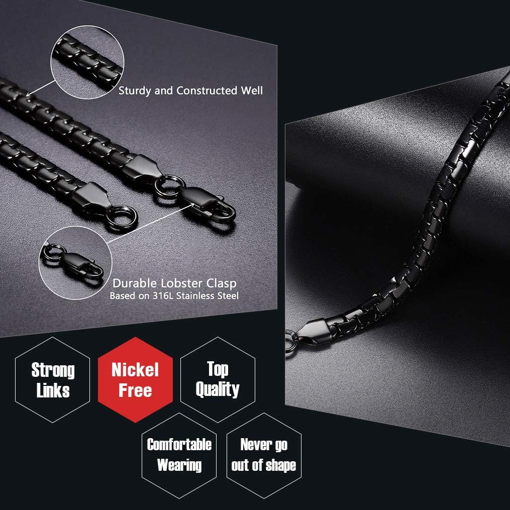 Thick Chain 22inch Black Necklace for Men Stainless Steel Hip Hop Jewelry Gift | 