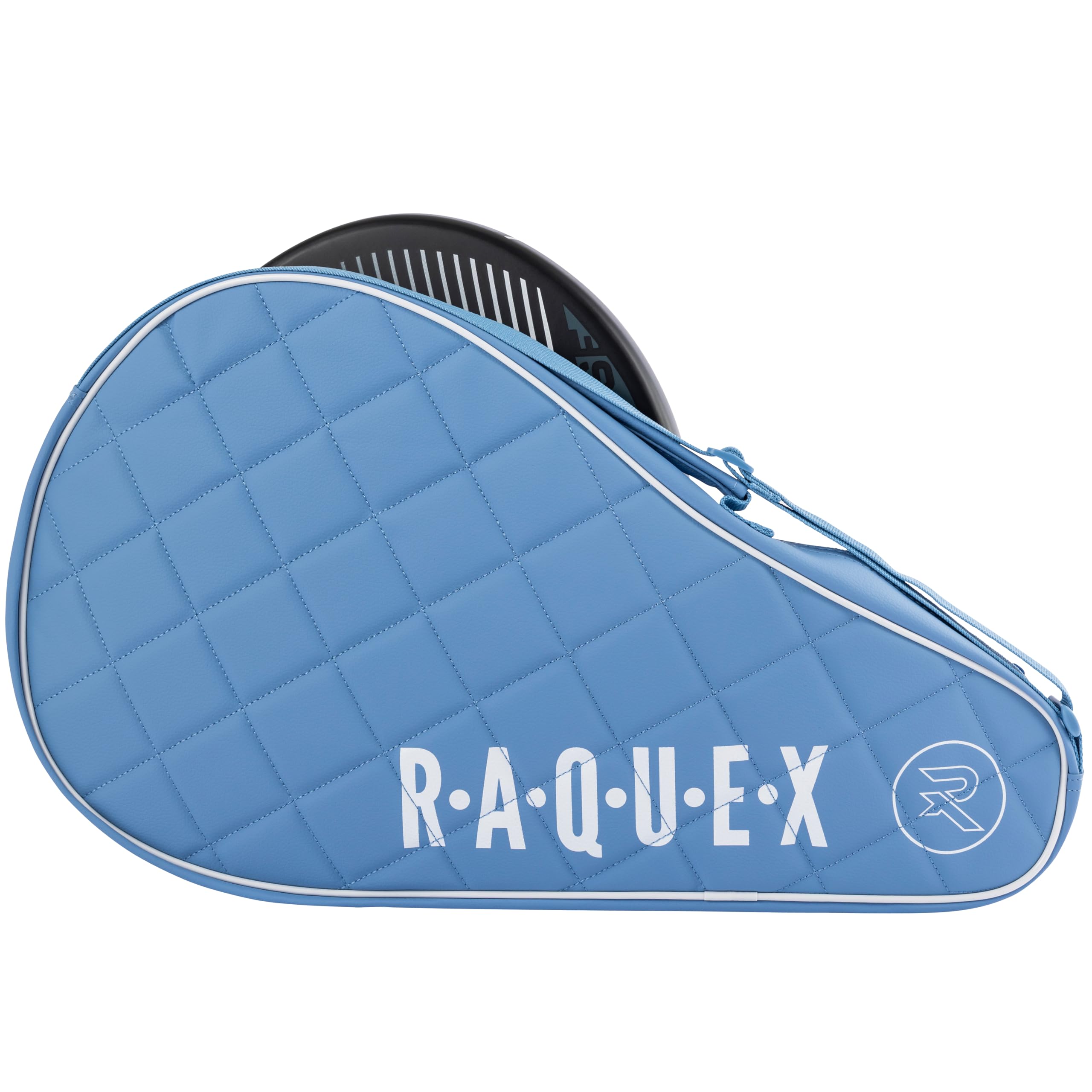 Raquex Elite Padel Racket Cover Bag - Blue or Black for 1 Racquet – Quilted Faux Leather Padel Bag for Men & Women Padded Padel Racket Protector – Luxury Padel Gift (Blue)