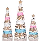 Wesiti 3 Pcs Pastel Faux Gingerbread Christmas Decorations Resin Christmas Gingerbread Tree Collectible Figurines Candy Cane Star Ginger Table Decor for Xmas Kitchen Mantel Party Centerpiece Cookie
