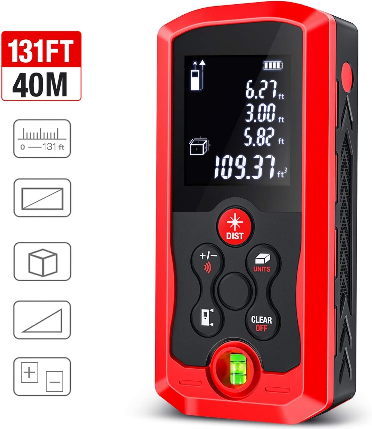 ESYWEN Laser Measure, 131ft Laser Tape Measure Mute Laser Measuring Tape with Bubble Level, LCD Backlight, Measure Distance/Area/Volume/Pythagorean Mode