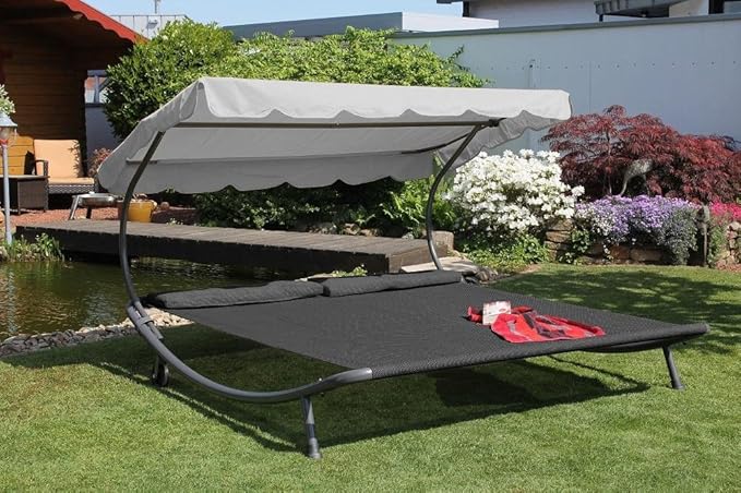 Leco Luxus Doppelliege + Dach + Kissen 2x2m anthrazit