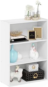 Furinno PASIR 3-Tier Book Shelf Storage Bookcase White 23.7"W x 31.5"H Particle view 7