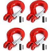 QWORK Clevis Slip Hook with Latch, 4 Pack, 3/8", 4400 lbs Load Limit, Grade 80 Drop Forged Alloy Steel