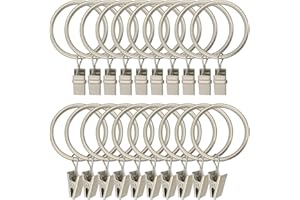LLPJS 20 Pack Metal Curtain Rings with Clips, Curtain Clip Rings Hooks for Hanging Drapery Drapes Bows, Curtain Rod Rings 1.5