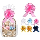 12 PCS Clear Cellophane Gift Bags 16x24 Inch Easter Cellophane Wrap with 12 Pull Bows for Baby Shower Easter Gift Baskets Birthday 2.5 Mil Thick