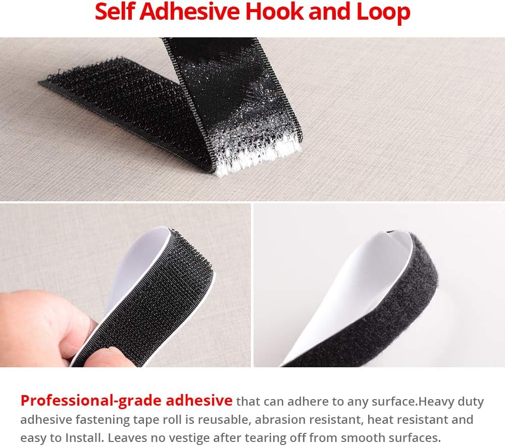 Sticky Back Hook and Loop Tape Roll 26 Feet Black Sticky Back Tape Double Sided Removable Hanging Strips for Indoor Outdoor Home School Office Use Tape Self Adhesive Hook and Loop (1in/8M)