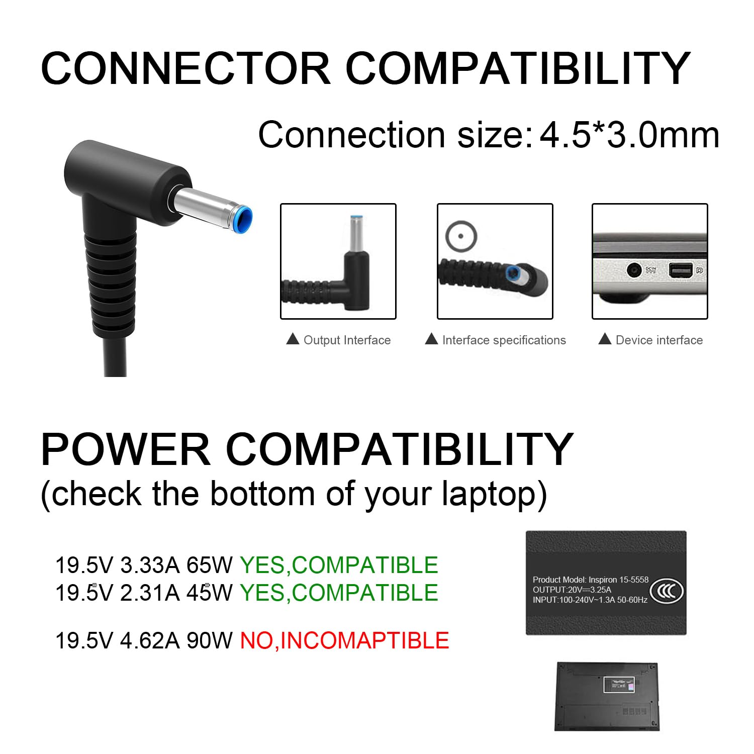 Charger Compatible with HP Laptop Computer 65W 45W Smart Blue Tip Power Adapter