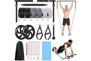 BBTOPS Pilates Bar Kit with Resistance Bands, Pilates Equipment Exercise Bar with Ab Roller for Abs Workout, Portable Home Gym Yoga Fitness Bar for Women & Men