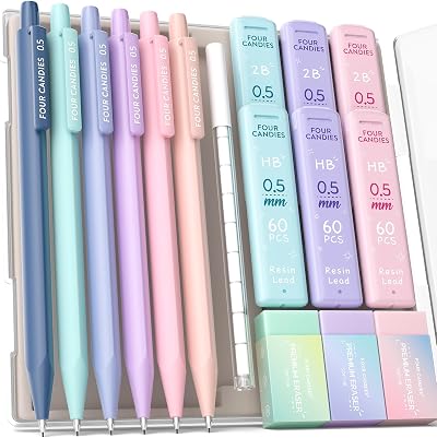 Four Candies Mechanical Pencils 0.5mm Set with HB 2B Leads 16ct Case