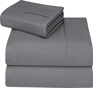 Utopia Bedding Soft Brushed Microfiber Wrinkle Fade and Stain Resistant 3-Piece Twin Bed Sheet Set - Grey