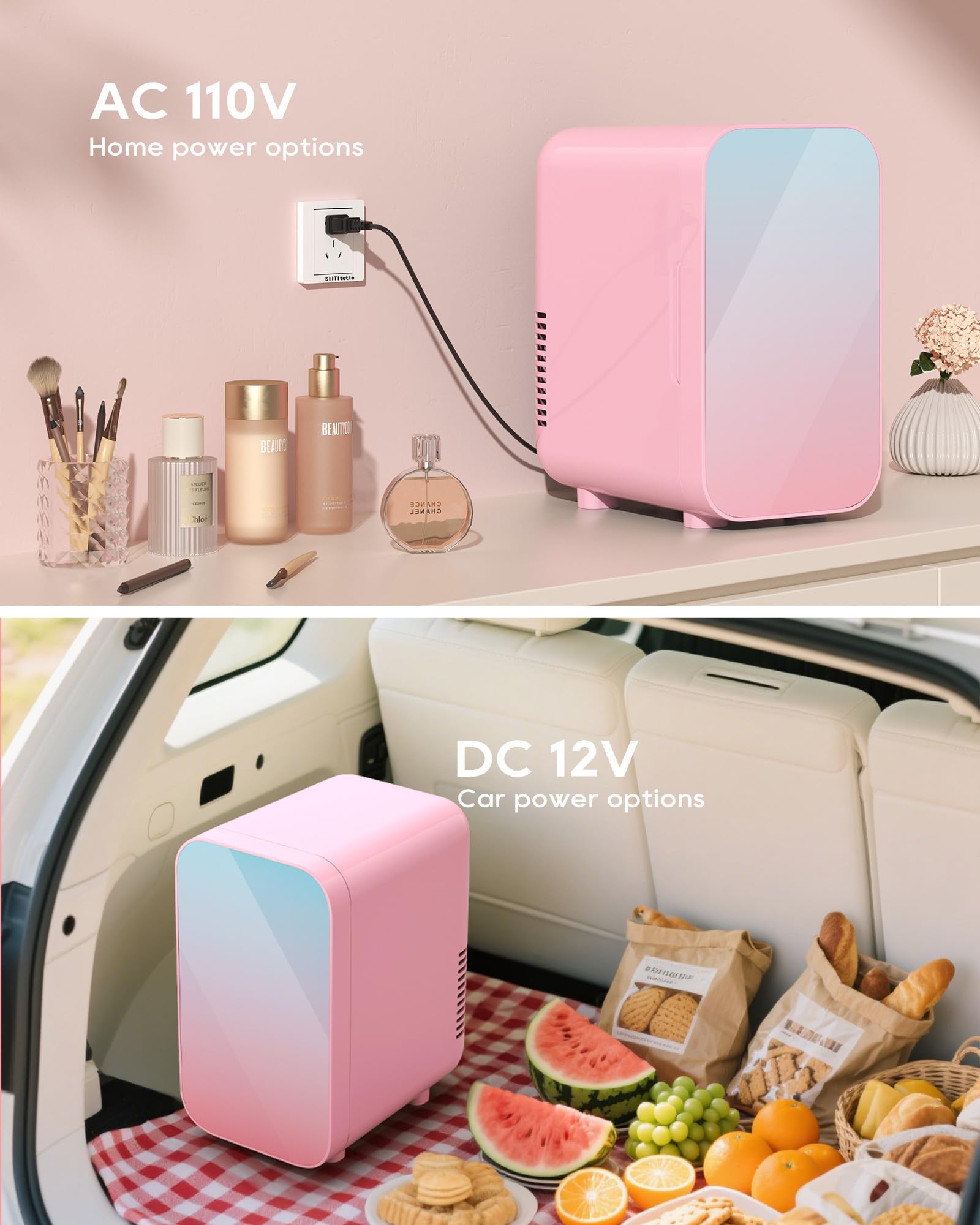 Mini Fridge,6 Liter/8 Can New Upgraded Skincare Fridge,110V AC/DC Portable Thermoelectric Cooler & Warmer for Skin Care, Cosmetics, Beverage, Food,Great for Bedroom,Office,Dorm(Pink)